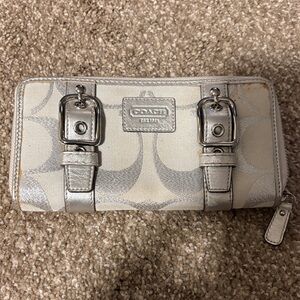 Coach Metallic Silver and Cream Buckle Wallet